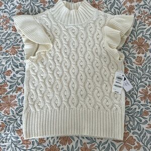 In the 34 Small crew neck white Women's Flutter-Sleeve Cable-Knit Sweater
